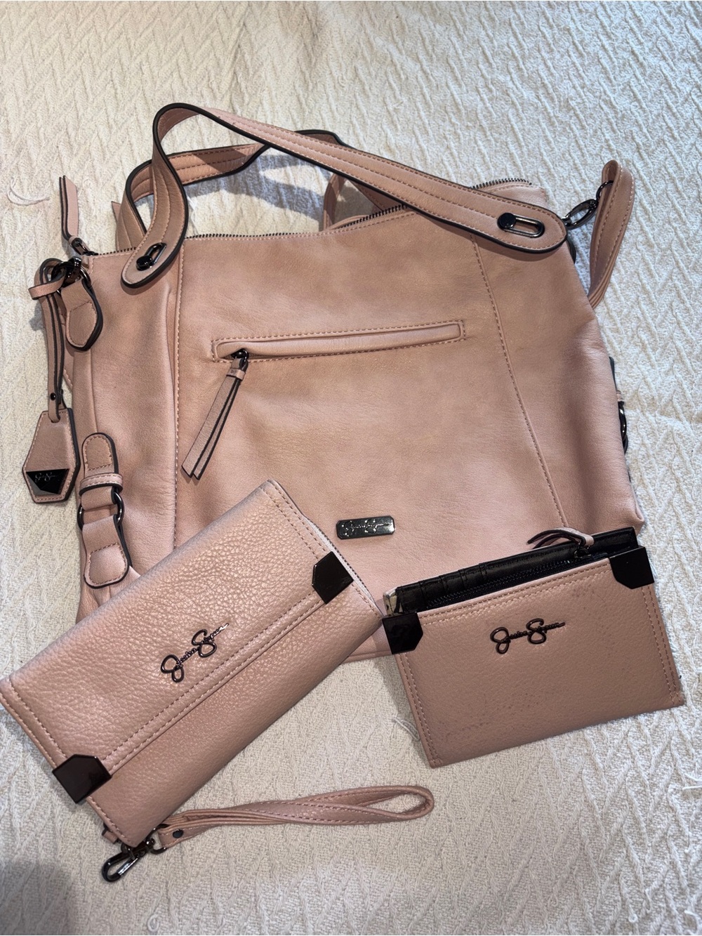 Jessica Simpson Blush Pink Tote with Matching Wristlet and Card Case